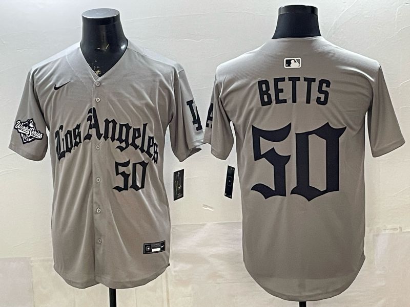 Men 2026 Los Angeles Dodgers #50 Betts Grey Five generations Nike MLB Jersey style 006